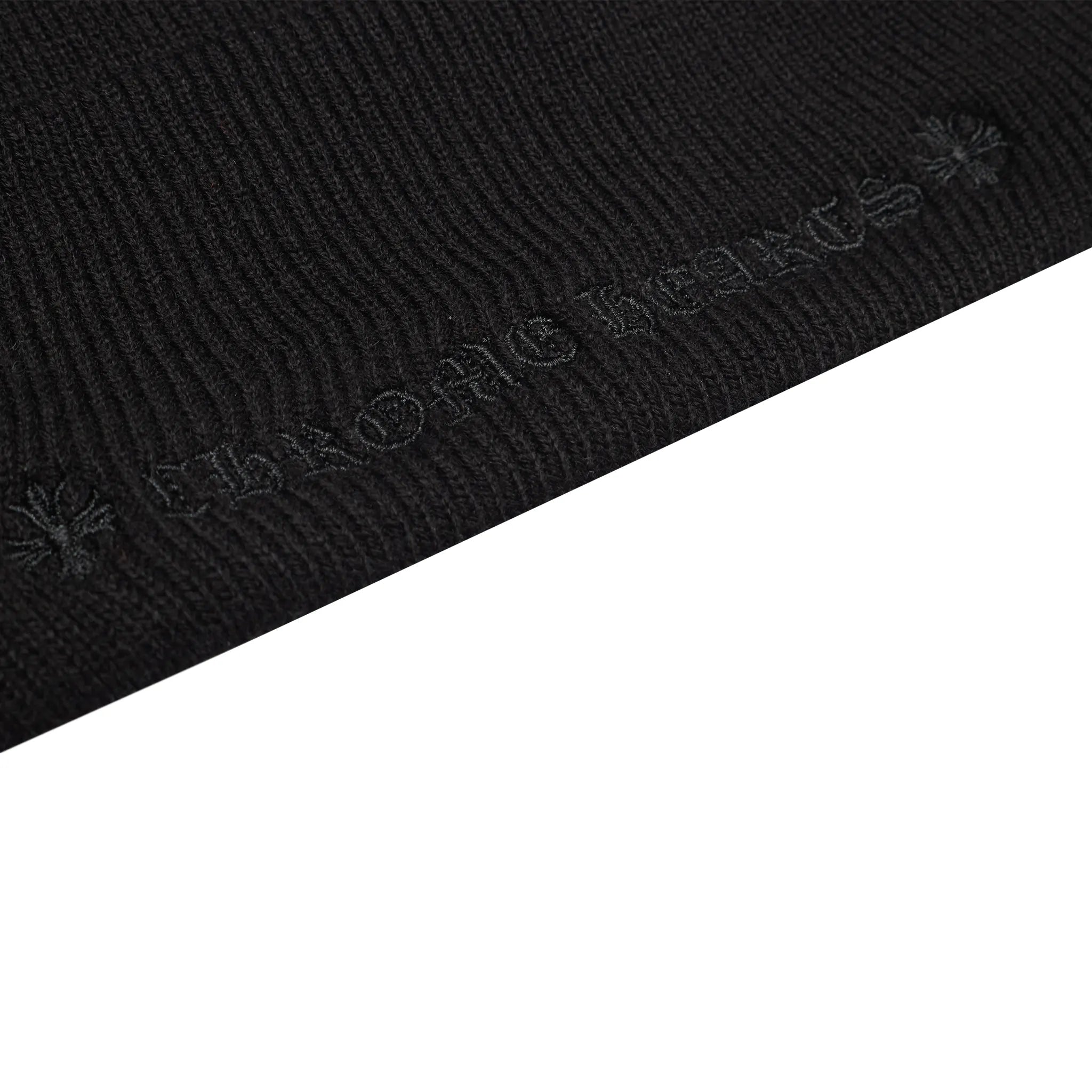 Detailed View of Chrome Hearts CH Logo Black Beanie